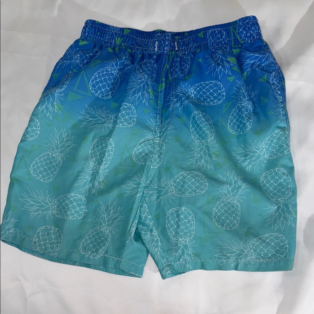 Amazon Kids Swim Trunks - Blue and Green Pineapple Print